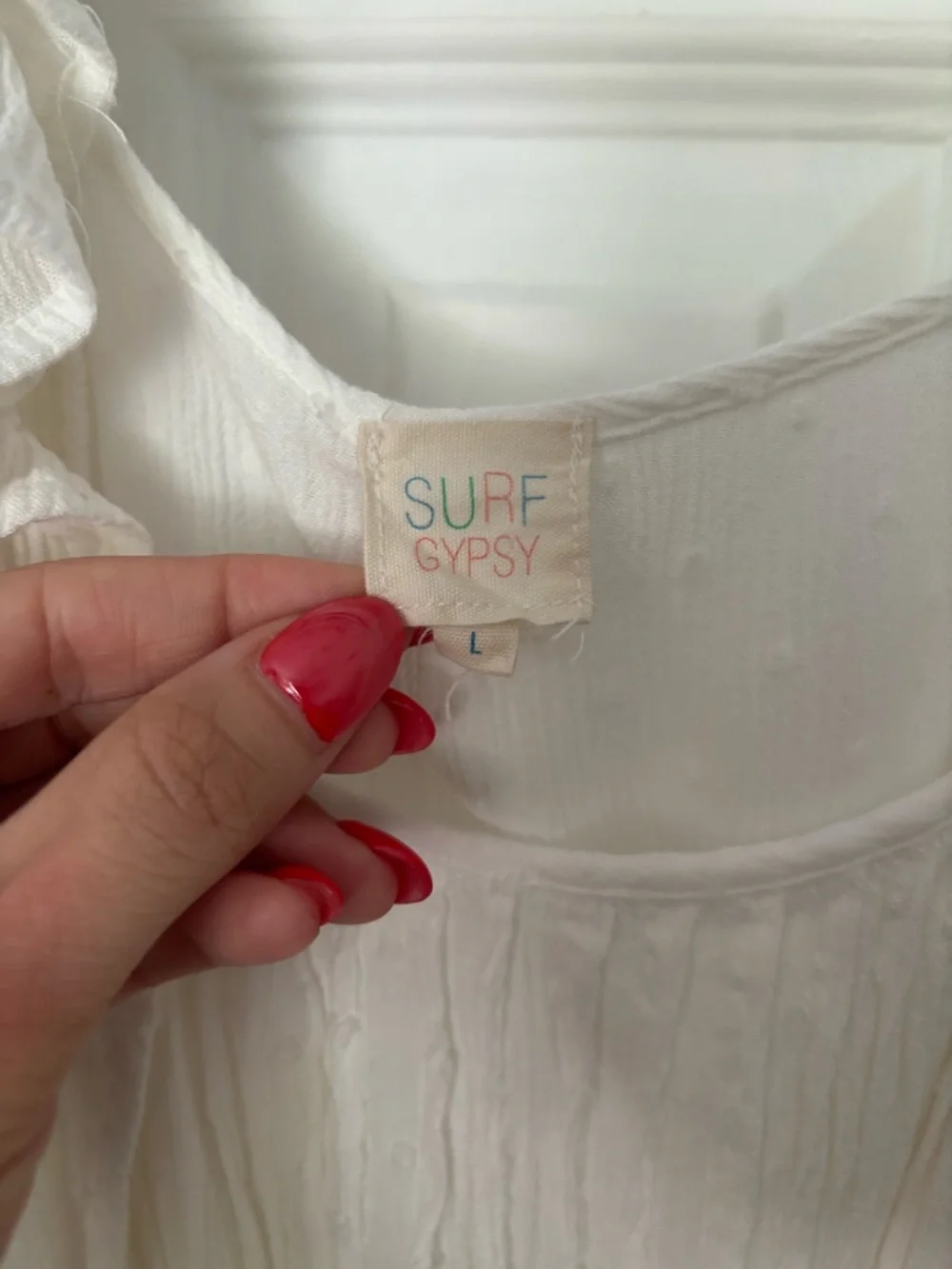 Surf Gypsy White Ruffled Neckline Mini Dress - Picture 5 of 5